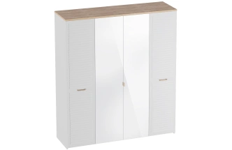 Шкаф четырехдверный Гавана, с зеркалом, дуб натуральный светлый / белый матовый