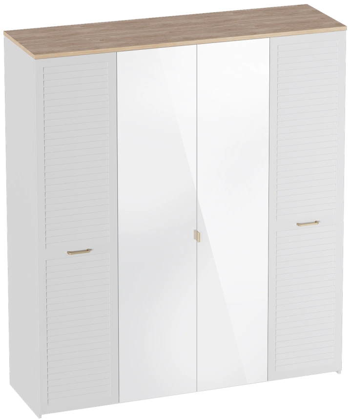 Шкаф четырехдверный Гавана, с зеркалом, дуб натуральный светлый / белый матовый