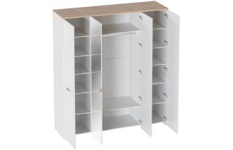 Шкаф четырехдверный Гавана, с зеркалом, дуб натуральный светлый / белый матовый