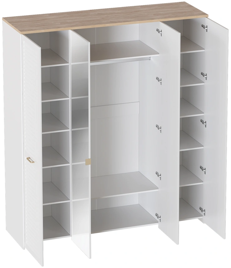 Шкаф четырехдверный Гавана, с зеркалом, дуб натуральный светлый / белый матовый