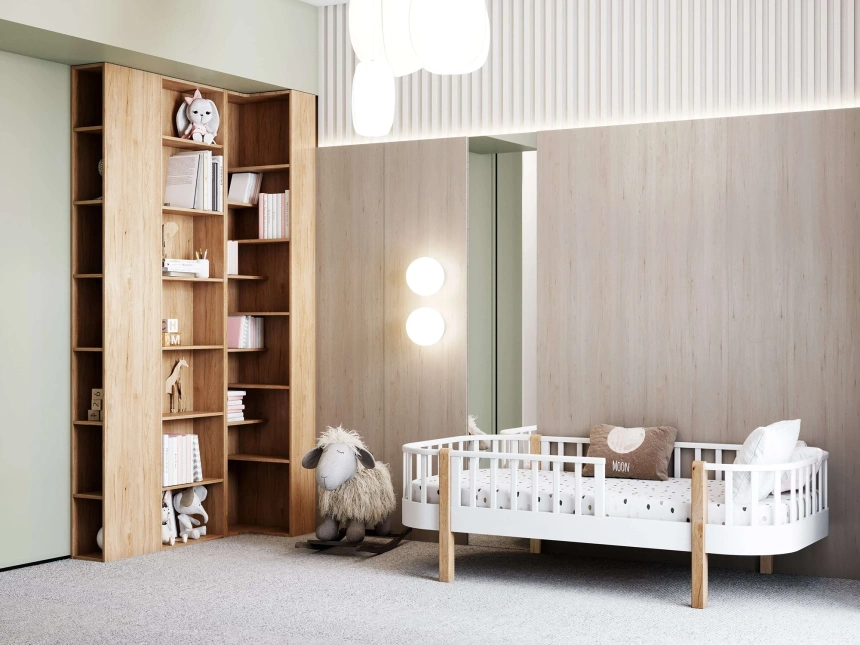 Детская кровать Лия, одноярусная, белая эмаль / прозрачный лак