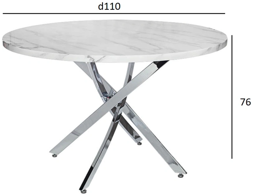 Обеденный стол 30F-STOL/OB-9571, МДФ, белый мрамор / хром