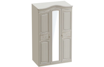 Шкаф трехдверный Николь, распашной с зеркалом, ясень жемчужный / ваниль