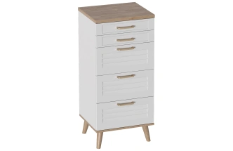 Комод Гавана, на ножках, с пятью ящиками, дуб натуральный светлый / белый матовый