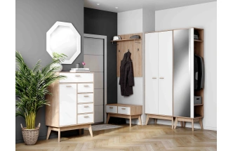 Шкаф с зеркалом Калгари, открытый, дуб светлый / белый матовый