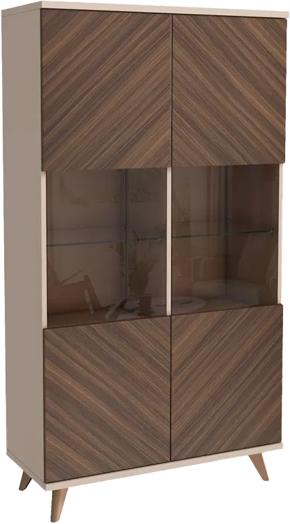 Шкаф в гостиную Хармони, со стеклом, Бежевый / Древесный