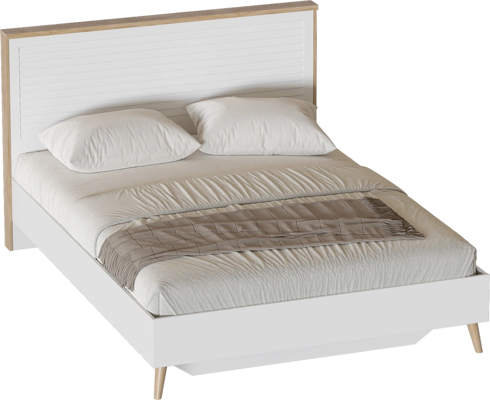 Кровать Гавана, двуспальная, дуб натуральный светлый / белый матовый