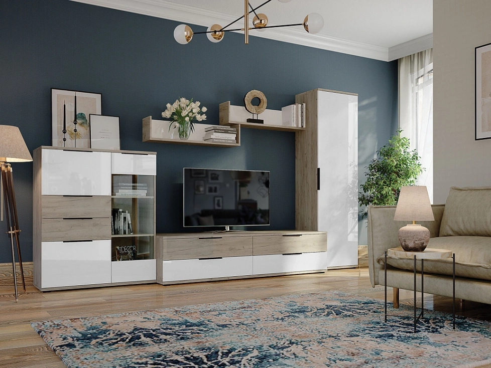 Модульная гостиная Альянс 2, дуб крафт / белый глянец