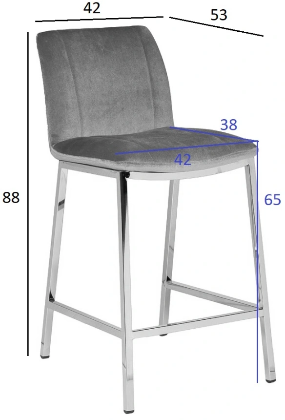 Барный стул 30C-DX-2091 GRE, велюр, серый 