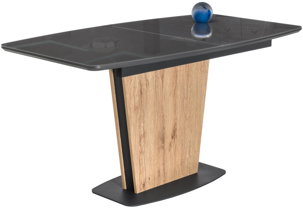 Кухонный обеденный раздвижной стол Теон, 140(180)х80х76, стекло, графит / дуб антор натуральный