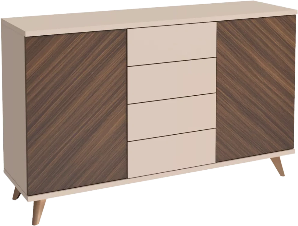Комод Хармони, 2 двери, 4 ящика, Бежевый / Древесный