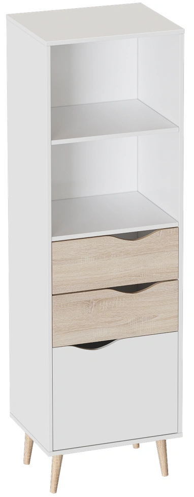 Шкаф-стеллаж Соната, на ножках, белый фон / дуб сонома