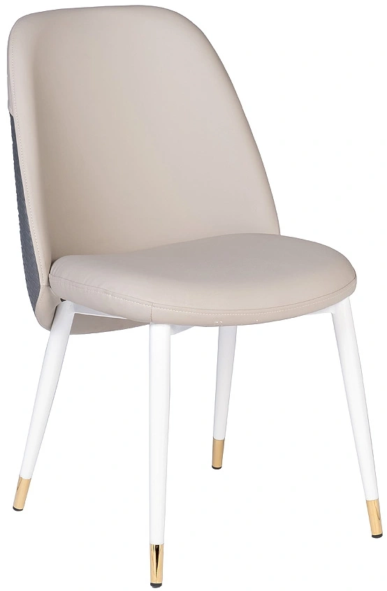 Стул 30C-DX-2100, мягкий, экокожа, бежевый / серый / белые ножки
