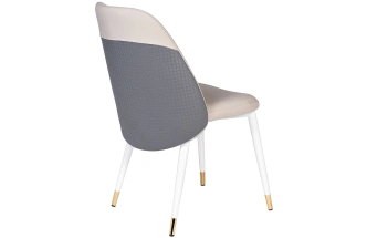 Стул 30C-DX-2100, мягкий, экокожа, бежевый / серый / белые ножки