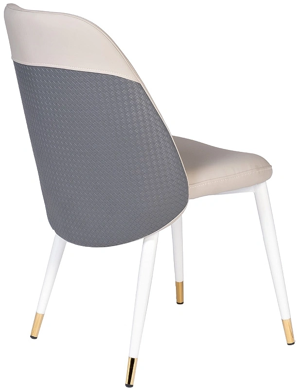 Стул 30C-DX-2100, мягкий, экокожа, бежевый / серый / белые ножки