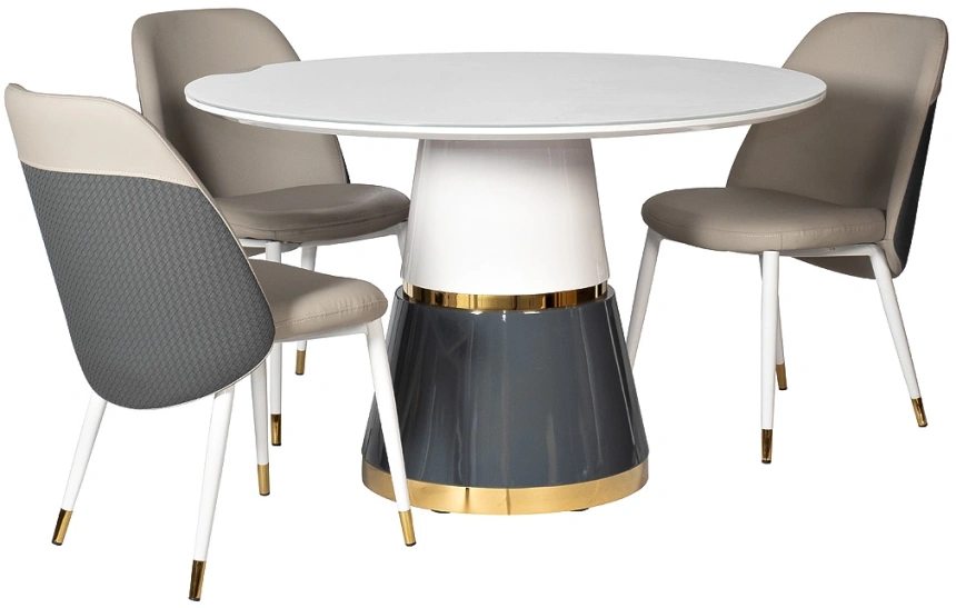 Стул 30C-DX-2100, мягкий, экокожа, бежевый / серый / белые ножки