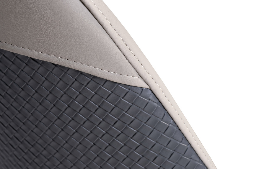 Стул 30C-DX-2100, мягкий, экокожа, бежевый / серый / белые ножки