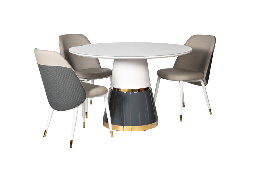 Стул 30C-DX-2100, мягкий, экокожа, бежевый / серый / белые ножки