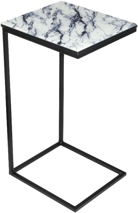 Журнальный стол Геркулес, 30x34, стекло, белый мрамор, каркас черный