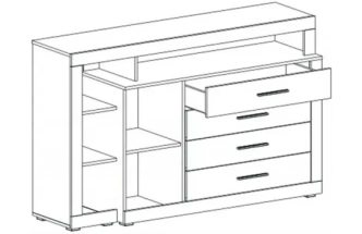 Комод Глазго, c дверцей и четырьмя ящиками, металл бруклин / таксония