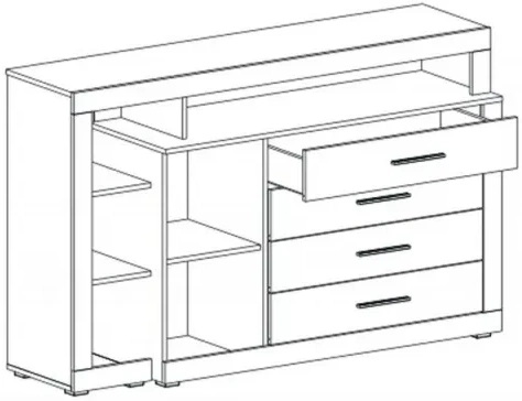 Комод Глазго, c дверцей и четырьмя ящиками, металл бруклин / таксония