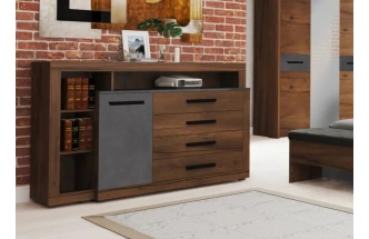 Комод Глазго, c дверцей и четырьмя ящиками, металл бруклин / таксония