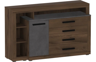 Комод Глазго, c дверцей и четырьмя ящиками, металл бруклин / таксония