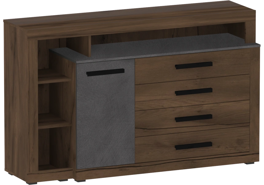 Комод Глазго, c дверцей и четырьмя ящиками, металл бруклин / таксония