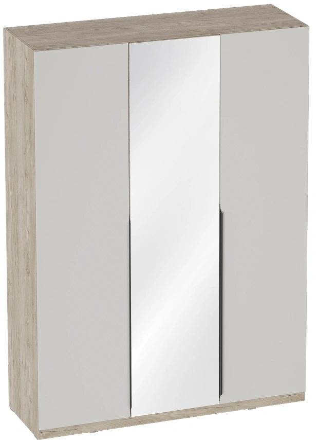 Шкаф трехдверный Мишель, с зеркалом, дуб крафт серый / оливин