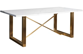 Обеденный стол 30F-14780, МДФ, белый / золото