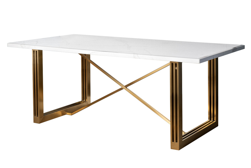 Обеденный стол 30F-14780, МДФ, белый / золото