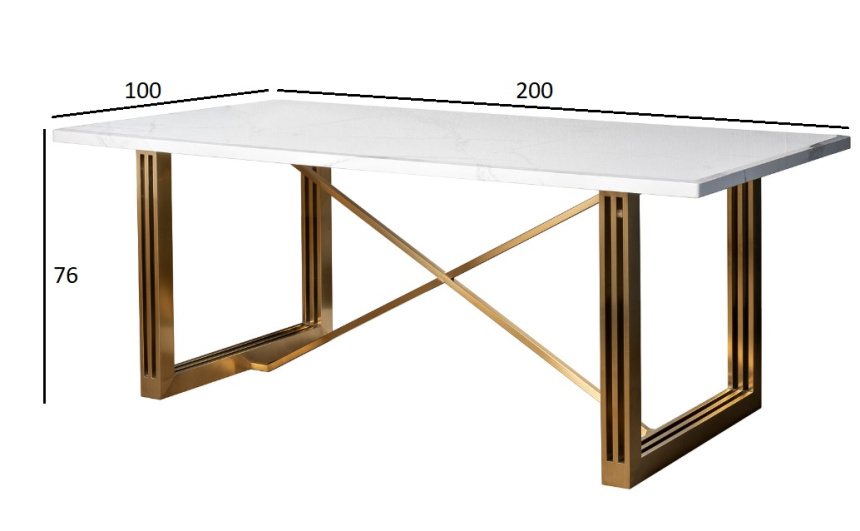 Обеденный стол 30F-14780, МДФ, белый / золото