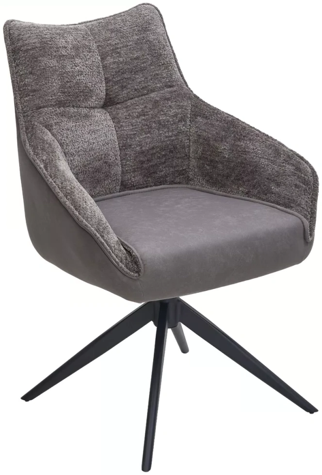 Стул Fabian, поворотный, Mona-464 cерый, PU/ Steam-132 серый, ткань, черный каркас