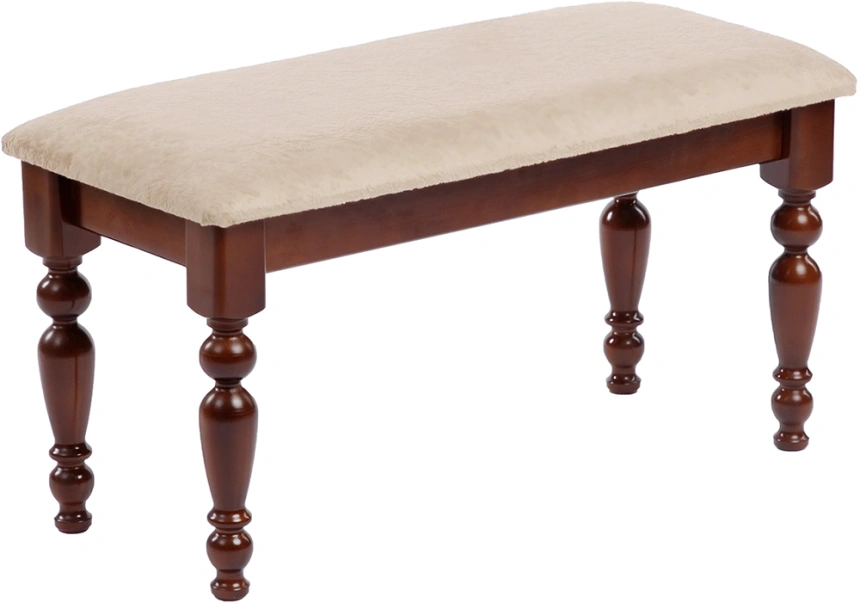 Банкетка №12, деревянная, мягкая, орех темный / авокадо бежевый