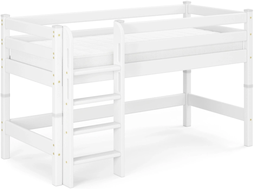 Низкая кровать-чердак Соня-11, с прямой лестницей, белый