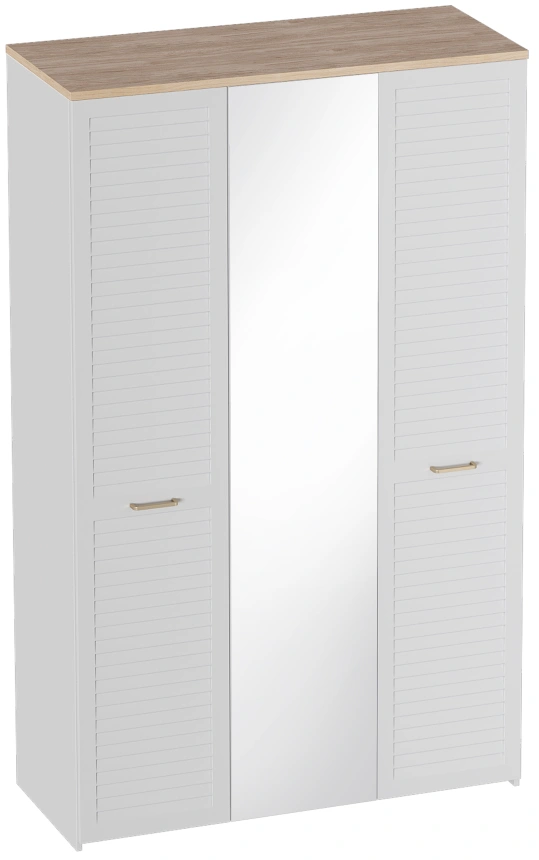 Шкаф трехдверный Гавана, с зеркалом, дуб натуральный светлый / белый матовый