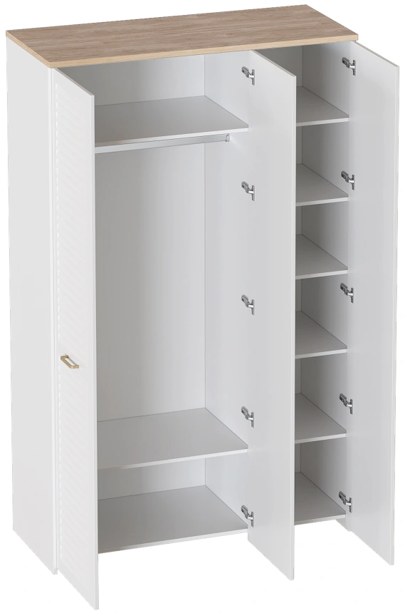 Шкаф трехдверный Гавана, с зеркалом, дуб натуральный светлый / белый матовый