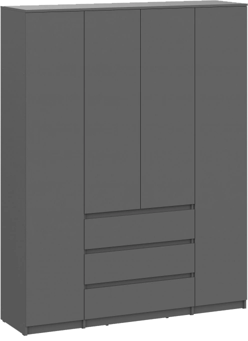 Шкаф четырехдверный Сибити, распашной для одежды, графит серый