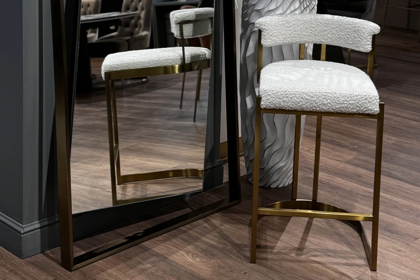 Барный стул GY-08216, букле, бежевый / матовое золото