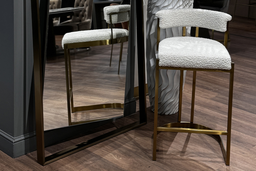 Барный стул GY-08216, букле, бежевый / матовое золото